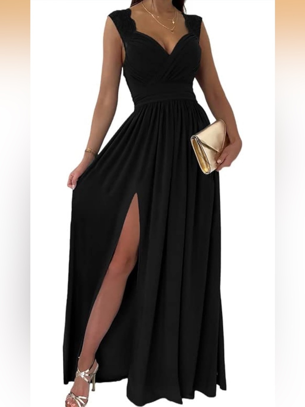 Black V-Neck Maxi Dress with High Side Slit